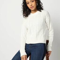 Cropped Cable Knit Pullover with Long Sleeves-image-94