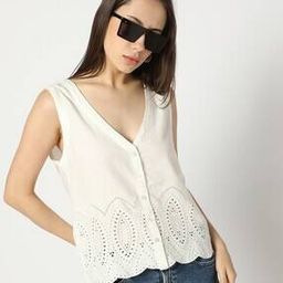 Eyelet Schiffli Hem Linen Vest-image-27