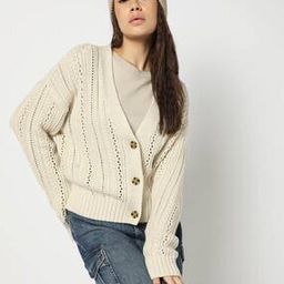 Textured Button-Down Cardigan with Cuff Sleeves-25