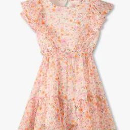 Girls Floral Print Flounce Dress with Belt-picture-13