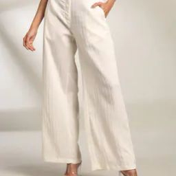 Women Crinkled Relaxed Fit Flat-Front Trousers-image-99