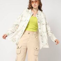 Women Floral Print Oversized Denim Jacket-image-10
