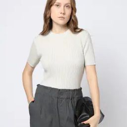 Women Ribbed Round-Neck Regular Fit Sweater-image-18