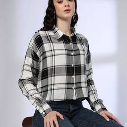 Women Checked Regular Fit Crop Shirt-image-26