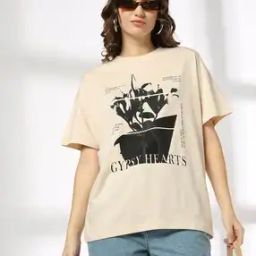 Women Graphic Print Oversized Cotton Crew-Neck T-Shirt-image-35