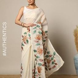 Applique Handpainted Linen Slub Saree-image-56