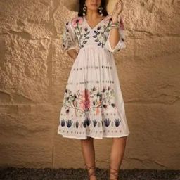 Women Embroidery Fit and Flare Dress-image-44