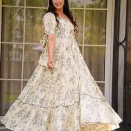 Women Floral Print Gown Dress-image-55