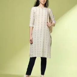 Women Leaf Woven Straight Kurta-image-31