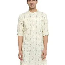 Striped Short Kurta with Mandarin Collar-4