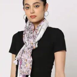 Women Floral Print Scarf with Tassels-image-10