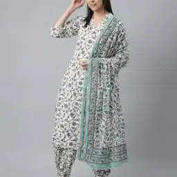 Women Floral Print Straight Kurta with Pants & Dupatta-image-6
