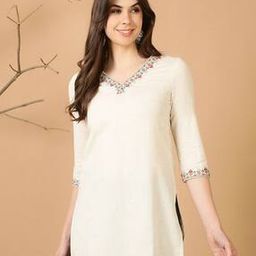 Women Embroidered Straight Tunic with V-Neck-image-52