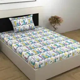 120 TC Printed Single Bedsheet with Pillow Covers-image-19