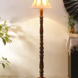 Curtain Pleated Cotton Wooden Floor Lamp-image-12