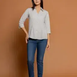 Women Regular Fit Shirt with Spread Collar-image-7