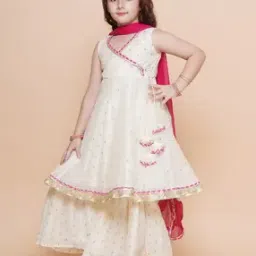 Girls Angrakha Kurta Suit Set-image-1