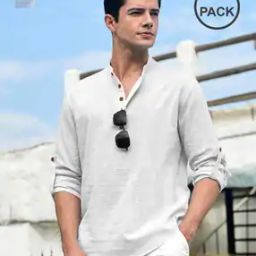 Pack of 2 Men Regular Fit Short Kurtas with Mandarin Collar-image-63