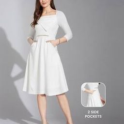 Women Fit & Flare Dress with 3/4th Sleeves-image-2