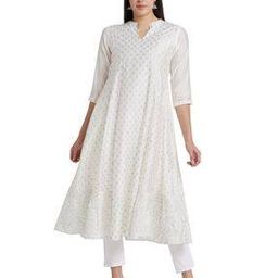Mandarin Collar Sequinned Foil Print Panelled Anarkali Kurta-image-16