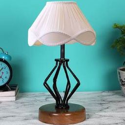 Vintage Cotton Table Lamp with Iron & Wood Base-image-73