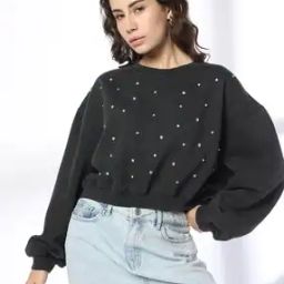 Women Stone-Studded Regular Fit Crew-Neck Sweatshirt-image-80