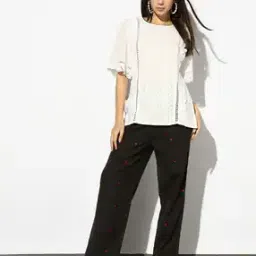 Solid All-Over Heart Embroidered Pants-29