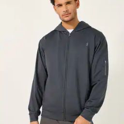 Men Hooded Training Jacket with Sleeve Zipper Detail-40