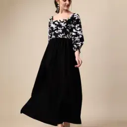 Printed Fit & Flare Dress with Smocked Detail-image-85