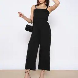 Shein Front Pocket Design Classic Solid Black Colour Sleeveless Square-Neck Jumpsuit-picture-25