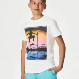 Boys Skate Print Relaxed Fit Round-Neck Pure Cotton T-Shirt-picture-53