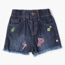 Embroidered Frayed Hem Denim Shorts-image-6