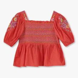 Girls Embroidered Shirred Peplum Top-image-19