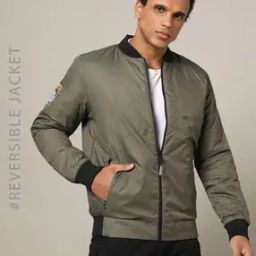 Men Regular Fit Reversible Bomber Jacket-image-88