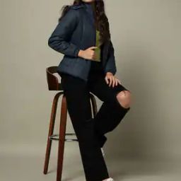 Women Regular Fit Jacket with Fur Lined Hood-image-29