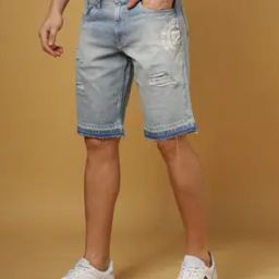 Mid-Wash Ripped Slim Fit Shorts-image-68