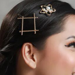 Rose Gold Pearl & AD Floral Hair Pin-image-2