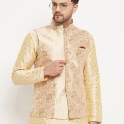 Men Woven Nehru jacket with Mandarin Collar-19