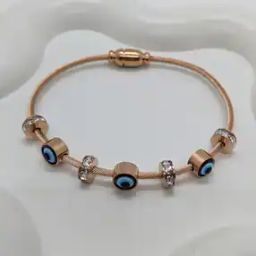 Rose Gold-Plated Stone-Studded Evil-Eye Bracelet-image-1