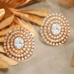 Women Gold-Plated Stone-Studded Pearl-Beaded Studs-image-73