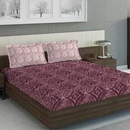Geometric Print Double King Bed Cover with Pillow Covers-5