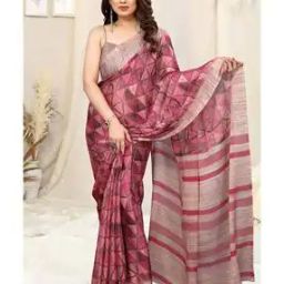 Geometric Print Chiffon Saree with Blouse Piece-picture-19