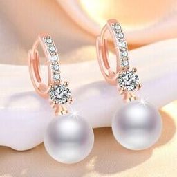 Women American Diamond-Studded Pearl Korean Drop Earrings-image-2