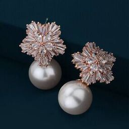 Premium Pearls Rose Gold Plated Floral Shaped Handcrafted Drop Earrings - FJE4147-image-61