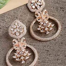 Rose Gold-Plated Stone-Studded Dangler Earrings-34