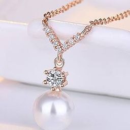Women Rose Gold-Plated American Diamond-Studded Pendant-44
