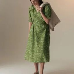 Pure Cotton Printed Midi Smock Relaxed Dress-image-2
