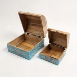 Set of 2 Hand-Painted Tribal Floral Storage Boxes-48