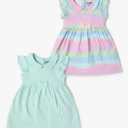 Girls Pack of 2 Printed Cotton Fit & Flare Dresses-picture-17