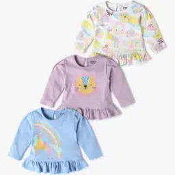 Girls Pack of 3 Printed Regular Fit Round-Neck T-Shirts-image-10